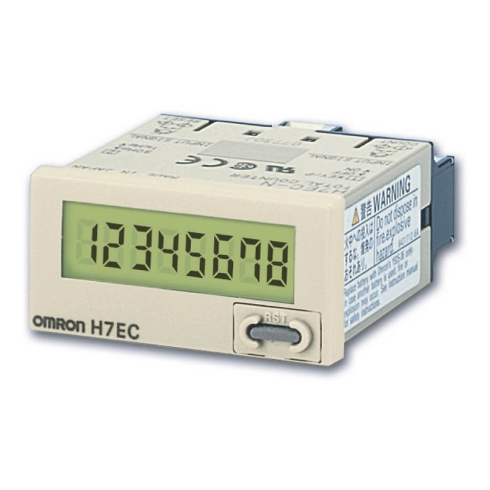 OMRON H7EC-NV | Total counter, 1/32DIN (48 x 24 mm), self-powered, LCD, 8-digit, 30cps/1kcps, VDC input, grey case