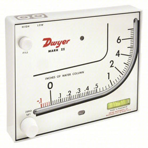 DWYER Analog Manometer | Range  0 to 7 in wc | Inclined Vertical | 10 psi Max., 140°F Max Op Temp, Blue