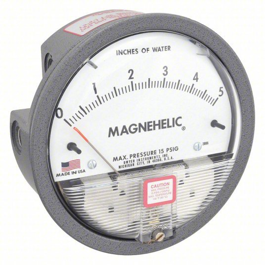 DWYER Differential Pressure Gauge | Range  0 to 5 in wc | 1/8 in NPT Female | Dual Single-Side or Back