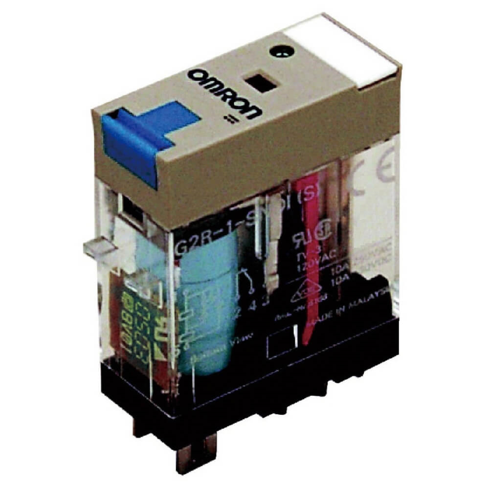 OMRON G2R-1-SNI 24VDC (S) | Relay, plug-in, 5-pin, SPDT, 10 A, mech & LED indicators, lockable test button, label facility