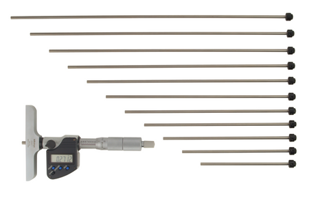 Mitutoyo 329-351-30 Digital Depth Micrometer Inch/Metric, 0-12", incl. 12 Rods