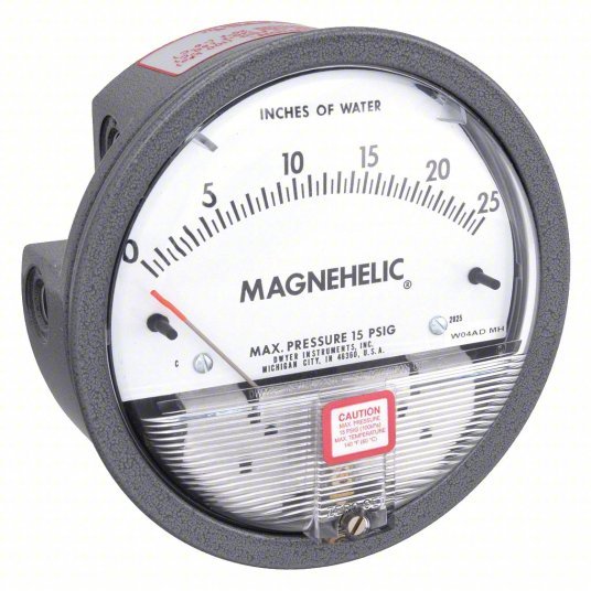 DWYER Differential Pressure Gauge | Range 0 to 25 in wc | 1/8 in NPT Female | Dual Single-Side or Back