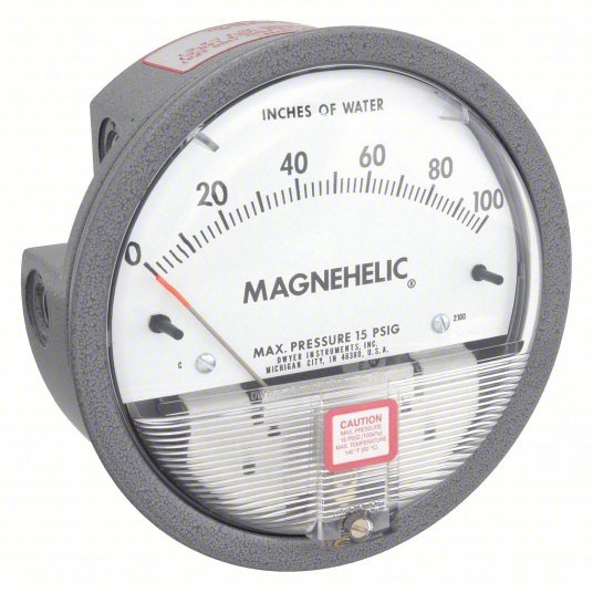 DWYER Differential Pressure Gauge | Range  0 to 100 in wc | 1/8 in NPT Female | Dual Single-Side or Back,