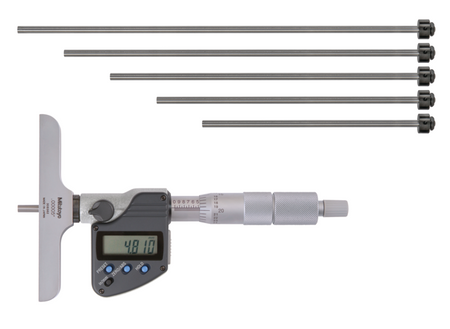 Mitutoyo 329-350-30 Digital Depth Micrometer Inch/Metric, 0-6", incl. 6 Rods