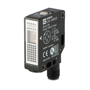 OMRON E3S-DBP21 | Photoelectric sensor, rectangular shape, red LED, transparent object detection, SmartTeach, 4.5m, PNP, antivalent output, M12 conn.