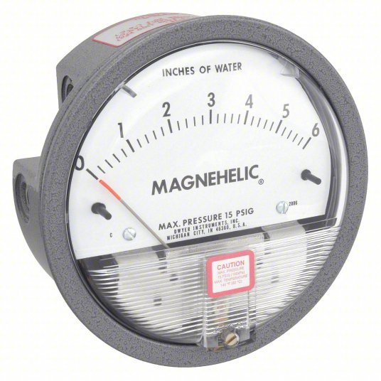 DWYER Differential Pressure Gauge | Range 0 to 6 in wc |  1/8 in NPT Female | Dual Single-Side or Back