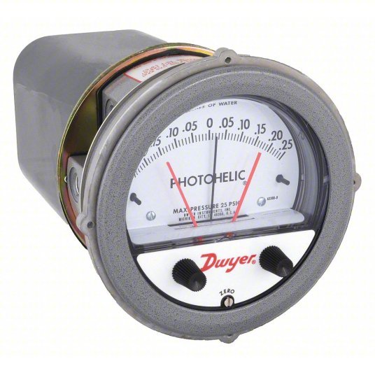 DWYER Differential Pressure Gauge & Switch | Range 0.25 to 0 to 0.25 in wc |  1/8 in NPT Female | Single-Side, DPDT, 4" Dial