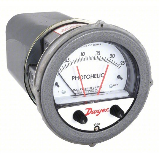 DWYER Differential Pressure Gauge & Switch | Range  0 to 0.25 in wc | 1/8 in NPT Female | Single-Side, DPDT,