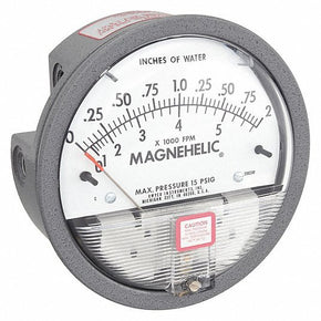 DWYER Differential Pressure Gauge | Range 0 to 2 in wc | 1/8 in NPT Female | Dual Single-Side or Back | With Air Velocity