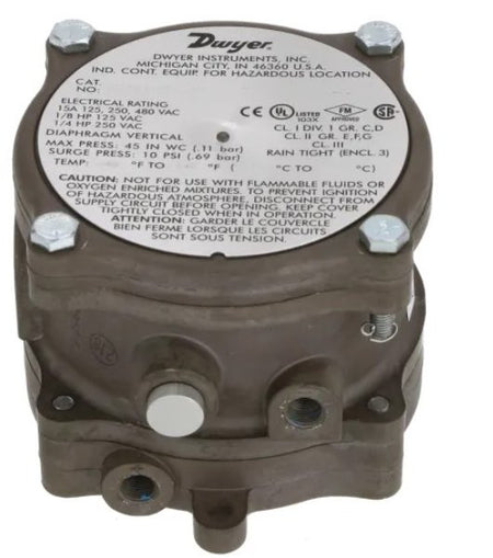 Dwyer Instruments 1950-5-2F | Differential Pressure Switch | 1/8" NPT | Explosion Proof | IP54 | 1950 Series
