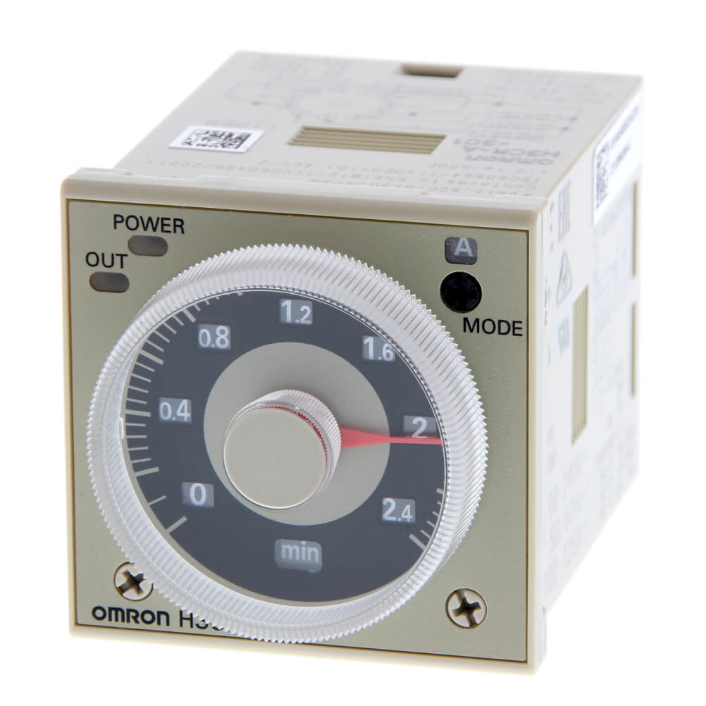 OMRON H3CR-A8 100-240VAC/100-125VDC | Timer, plug-in, 8-pin, 1/16DIN (48 x 48 mm), on/flicker-on/flicker-off/interval/one-shot-delay, 0.05s-300h, DPDT, 5 A