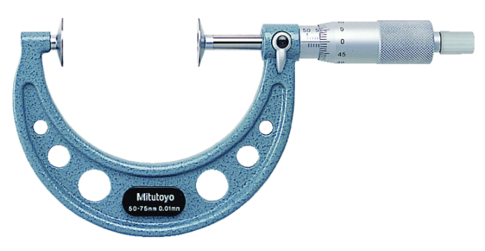 Mitutoyo 123-103 Disc Micrometer, Hardened Steel Disks 50-75mm, Disk=20mm