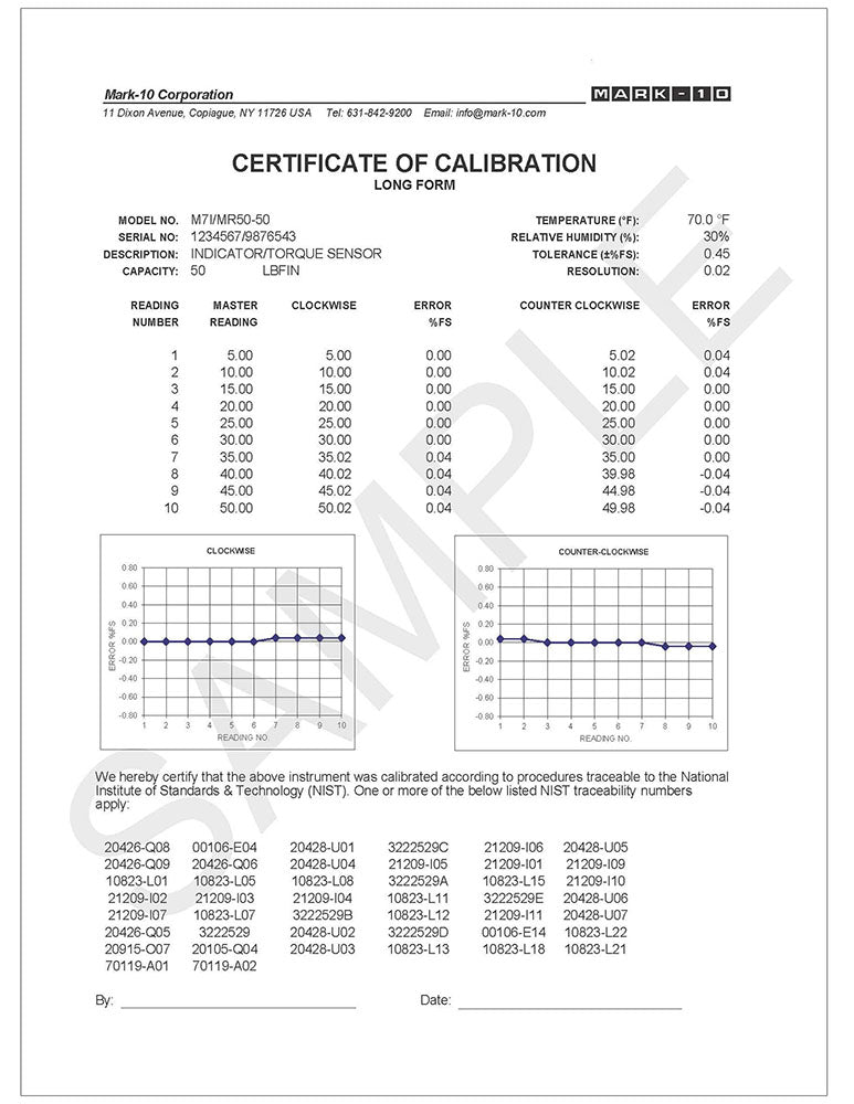 Mark-10 CERT-SI | Combined Certificate of Calibration, Indicator + Sensor | 10 data points per direc - generaltechuae