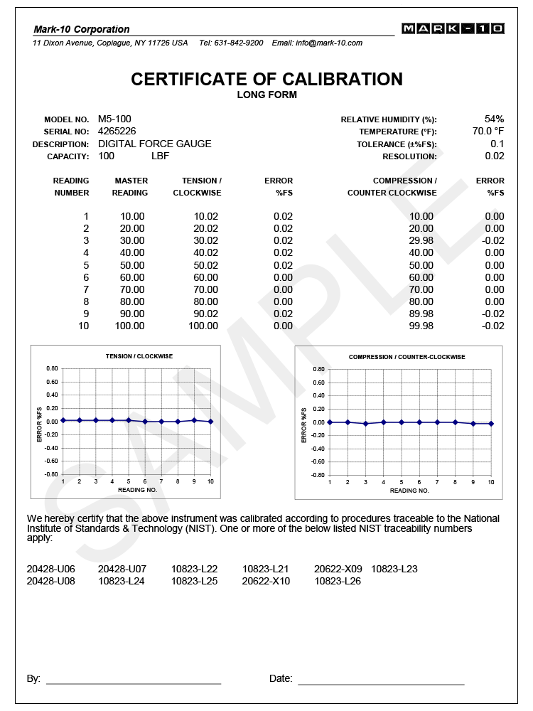 Mark-10 CERT | NIST-Traceable Certificate of Calibration with Data - generaltechuae