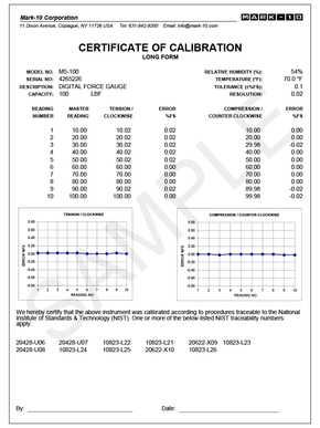 Mark-10 CERT | NIST-Traceable Certificate of Calibration with Data - generaltechuae