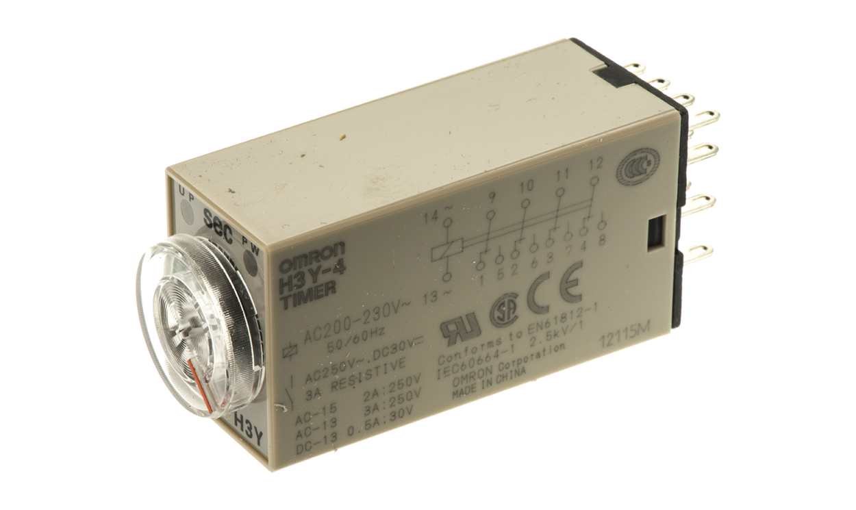 Omron H3Y-4 AC200-230 60S, H3Y Series DIN Rail, Surface Mount Timer Relay, 200 → 230V ac, 4-Contact, 2 → 60s, 1-Function, 4PDT - generaltechuae