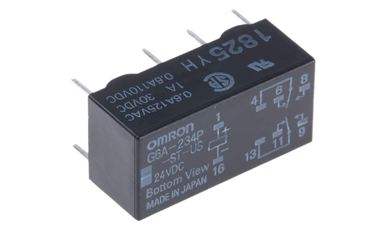 Omron G6A-234P-ST-US DC24, PCB Mount Signal Relay, 24V dc Coil, 2A Switching Current, DPDT