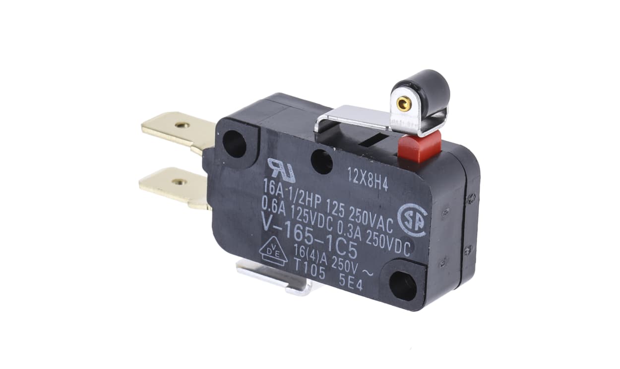Omron V-165-1C5, Short Roller Lever Micro Switch, Tab Terminal, 16 A @ 250 V ac, SPDT, IP40