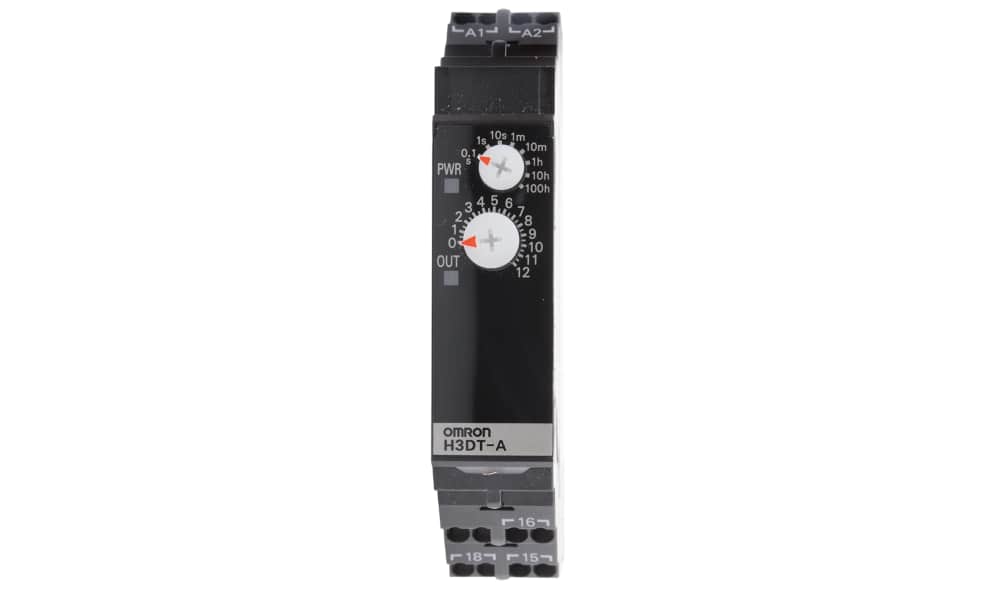 Omron H3DT-A1 24-240VAC/DC, H3DT Series DIN Rail Mount Timer Relay, 24 → 240V ac/dc, 2-Contact, 0.1 s → 1200 h, 1-Function, SPDT