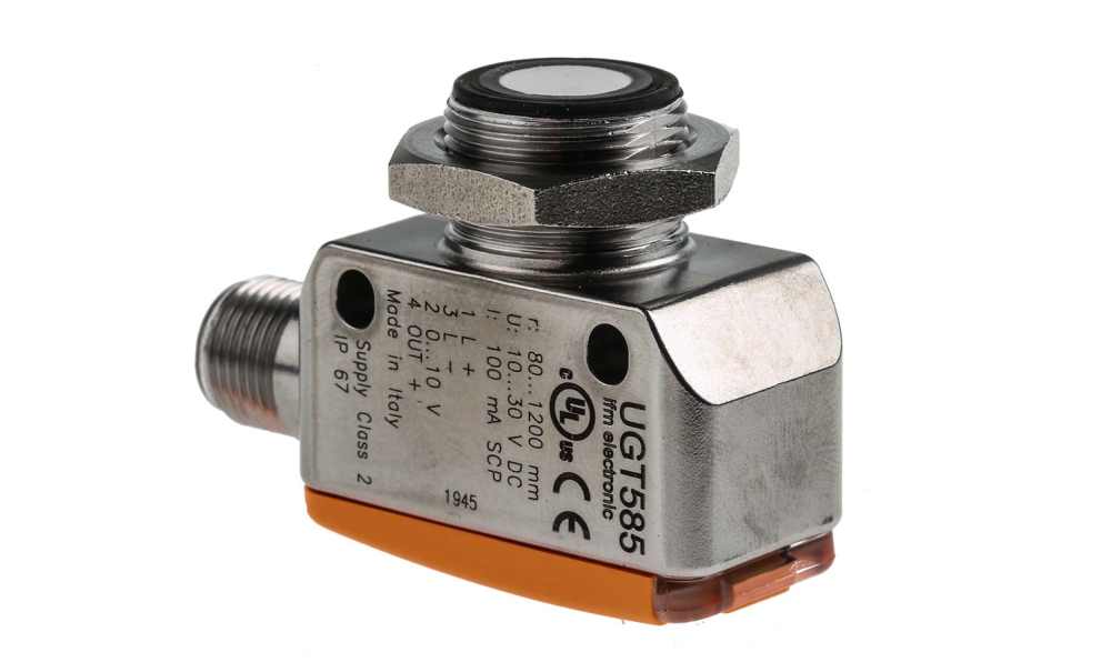 ifm UGT585, Ultrasonic Block Proximity Sensor, M18, 1.2 m Detection, PNP NO/NC, 10 → 30 V dc