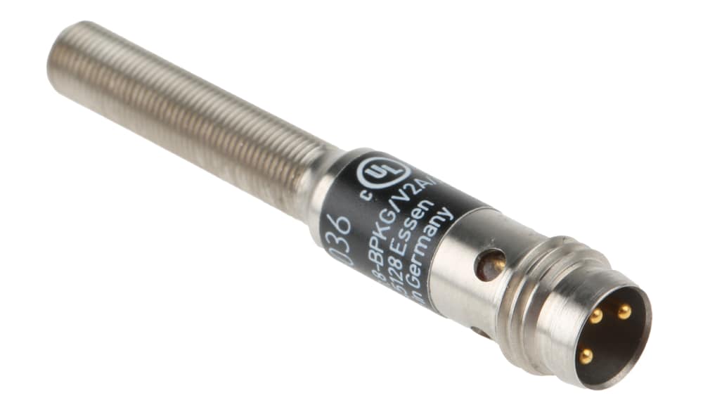 ifm IY5036, Inductive Threaded Barrel Proximity Sensor, M5, 0.8 mm Detection, PNP NO, 10 → 36 V dc