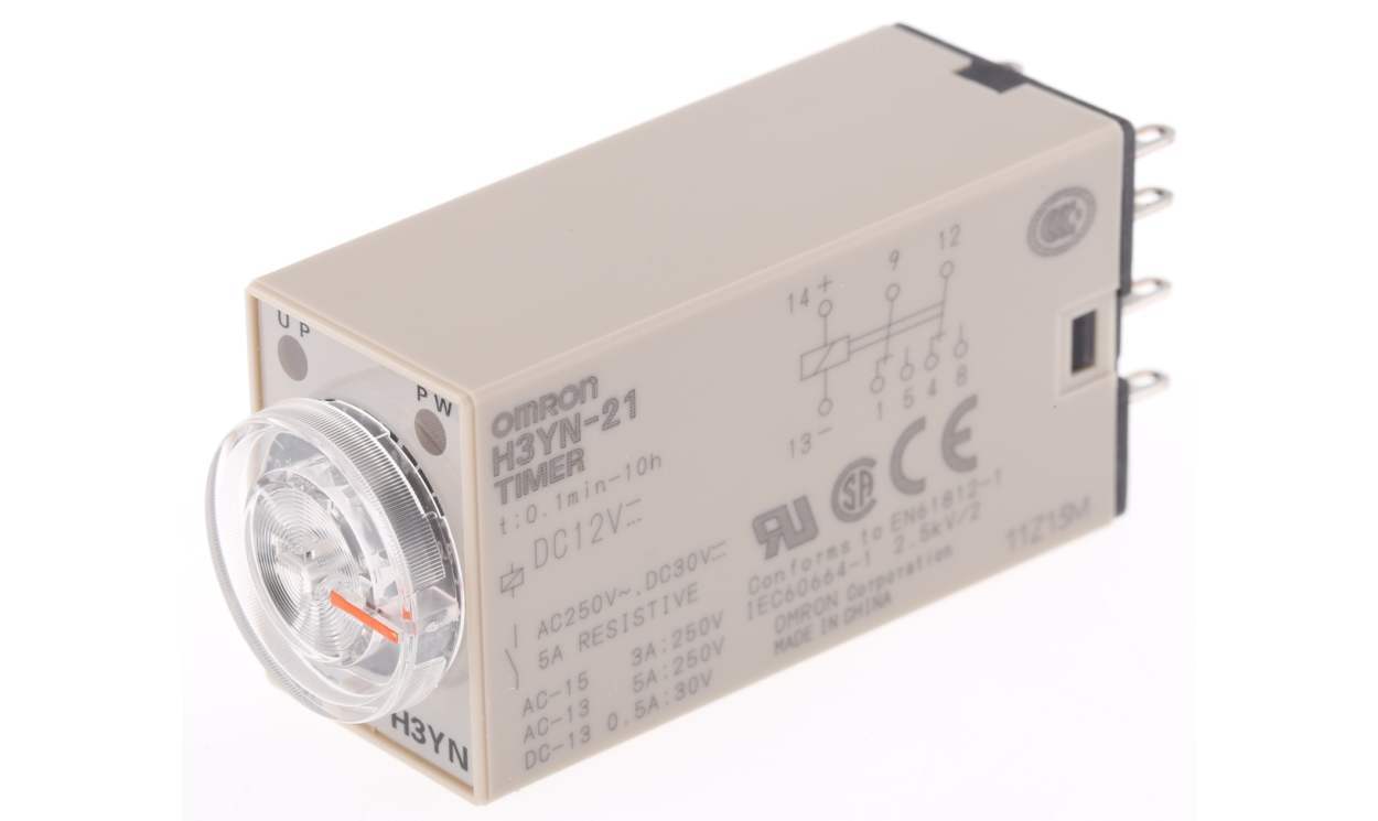 Omron H3YN-21 DC12, H3YN Series DIN Rail, Panel Mount Timer Relay, 12V dc, 2-Contact, 0.1 min → 10h - generaltechuae