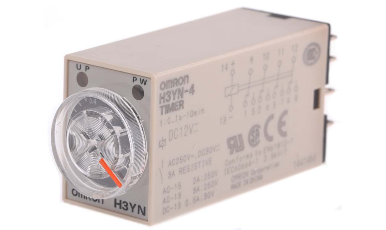 Omron H3YN-4 DC12, H3YN Series DIN Rail, Panel Mount Timer Relay, 12V dc, 4-Contact, 0.1 s → 10min - generaltechuae