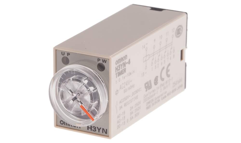 Omron H3YN-4 AC24, H3YN Series DIN Rail, Panel Mount Timer Relay, 24V ac, 4-Contact, 0.1 s → 10min