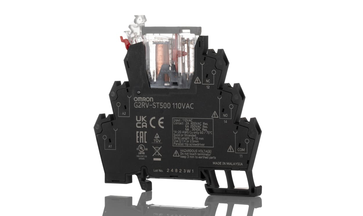 Omron G2RV-ST500 110VAC, G2RV-ST Series Electromechanical Interface Relay, DIN Rail Mount, 110V ac Coil, SPDT, 1-Pole, 6A Load - generaltechuae