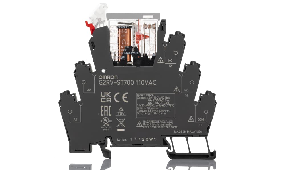 Omron G2RV-ST700 110VAC, G2RV-ST Series Electromechanical Interface Relay, DIN Rail Mount, 110V ac Coil, SPDT, 1-Pole, 6A Load