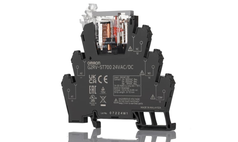Omron G2RV-ST700 24VAC/DC, G2RV-ST Series Electromechanical Interface Relay, DIN Rail Mount, 24V ac/dc Coil, SPDT, 1-Pole, 6A Load