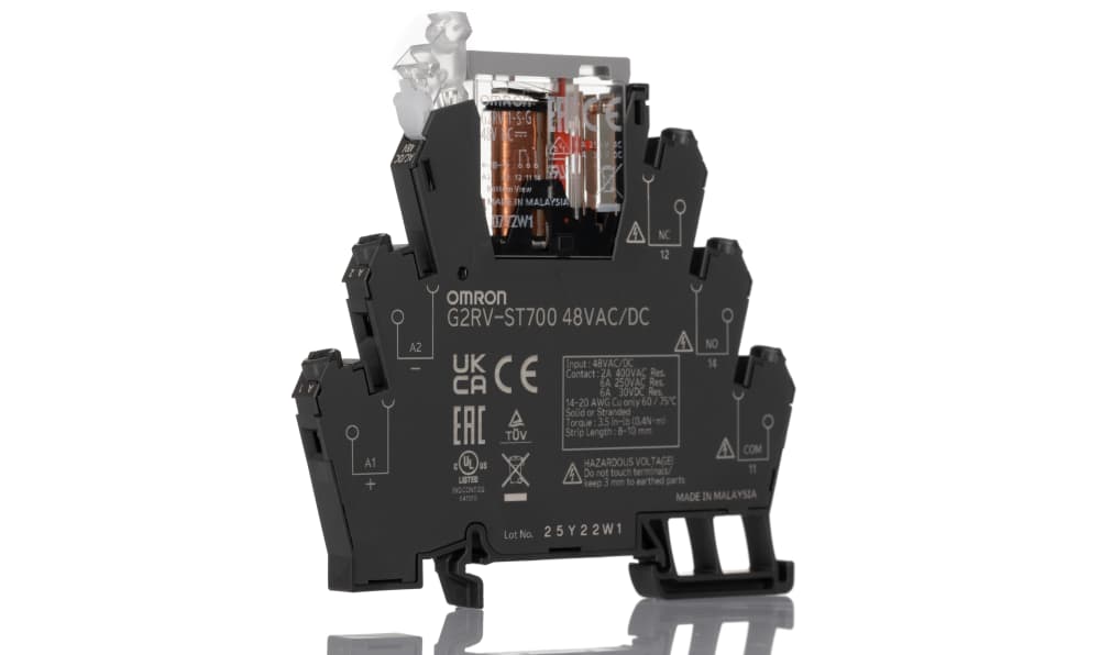 Omron G2RV-ST700 48VAC/DC, G2RV-ST Series Electromechanical Interface Relay, DIN Rail Mount, 48V ac/dc Coil, SPDT, 1-Pole, 6A Load
