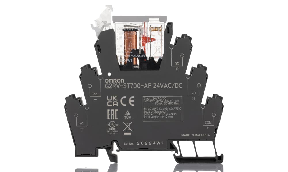 Omron G2RV-ST700-AP 24VAC/DC, G2RV-ST Series Electromechanical Interface Relay, DIN Rail Mount, 24V ac/dc Coil, SPDT, 1-Pole, 50mA Load