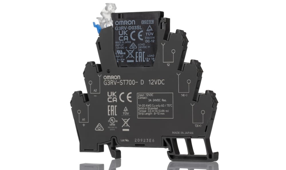 Omron G3RV-ST700-D 12VDC, G3RV-ST Series Solid State Interface Relay, 12 Vdc Control, 3 A Load, DIN Rail Mount