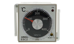 Omron E5C2-R40K 100-240VAC 0-400, E5C2 Panel Mount, Din-Rail Removable Socket On/Off Temperature Controller, 48 x 48 (1/16 DIN)mm 1 Input, 1 Output