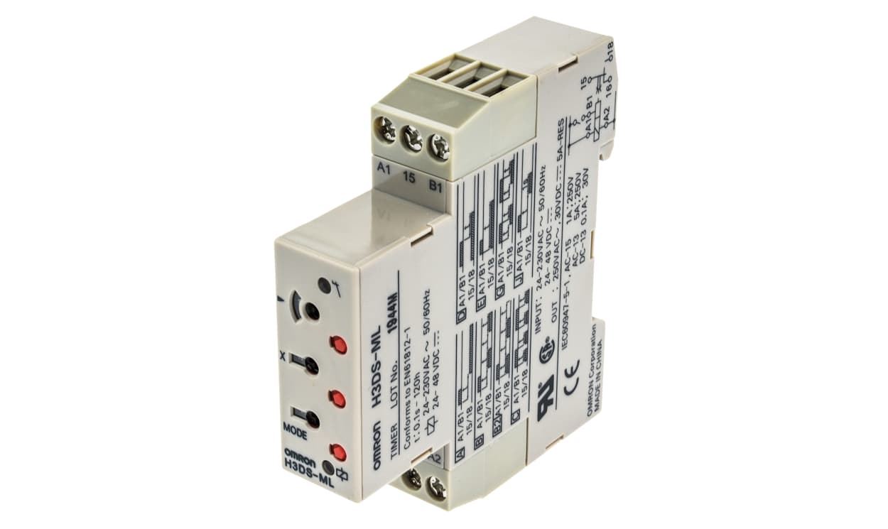 Omron H3DS-ML AC/DC, EF7616. Series DIN Rail Mount Timer Relay, 24 → 230 V ac, 24 → 48V dc, 1-Contact, 0.1 s → - generaltechuae