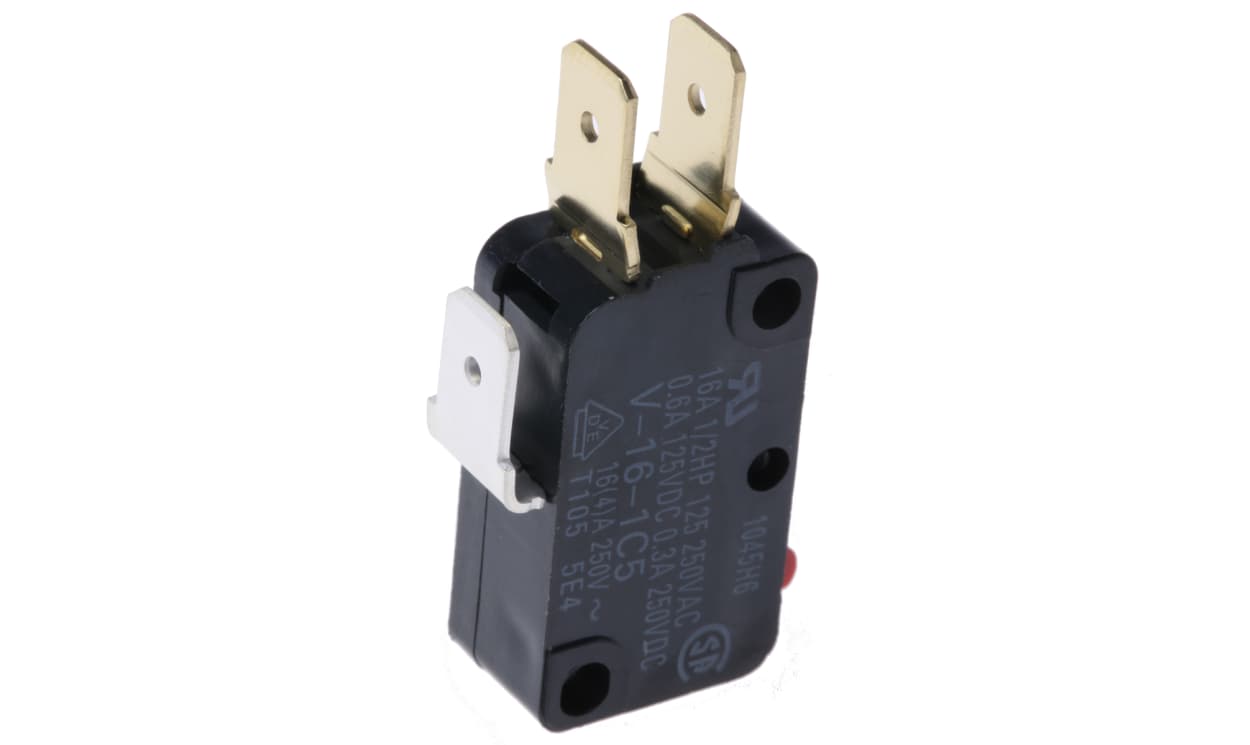 Omron V-16-1C5, Plunger Micro Switch, Tab Terminal, 16 A @ 250 V ac, SPDT, IP40