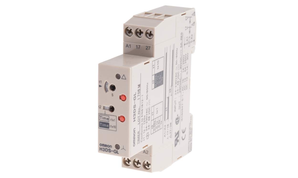 Omron H3DS-GL, H3DS Series DIN Rail Mount Timer Relay, 24 → 230 V ac, 24 → 48V dc, 2-Contact, 0.1 → 120s, - generaltechuae