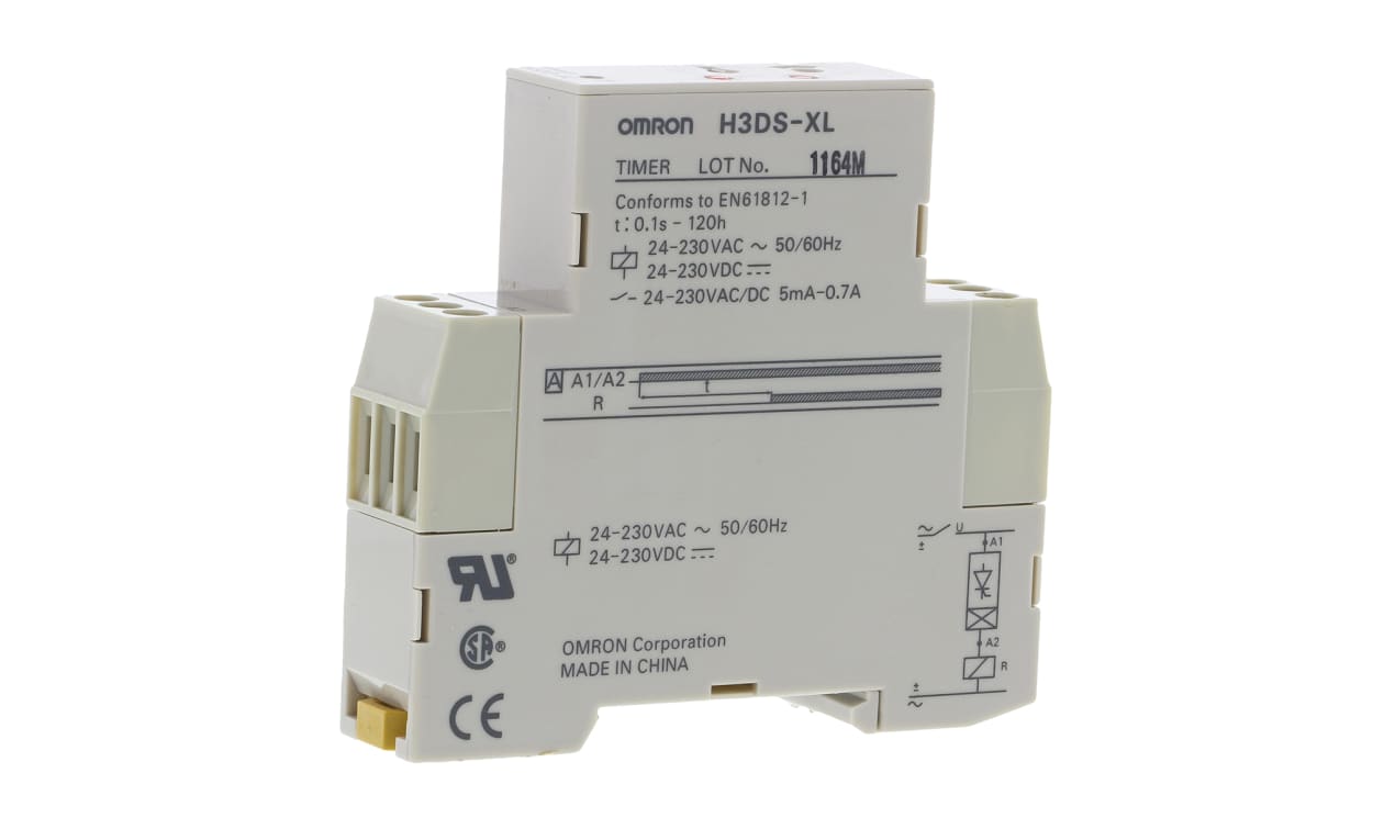 Omron H3DS-XL, H3DS Series DIN Rail Mount Timer Relay, 24 → 230V ac/dc, 1-Contact, 0.1 s → 120h, 1-Function - generaltechuae