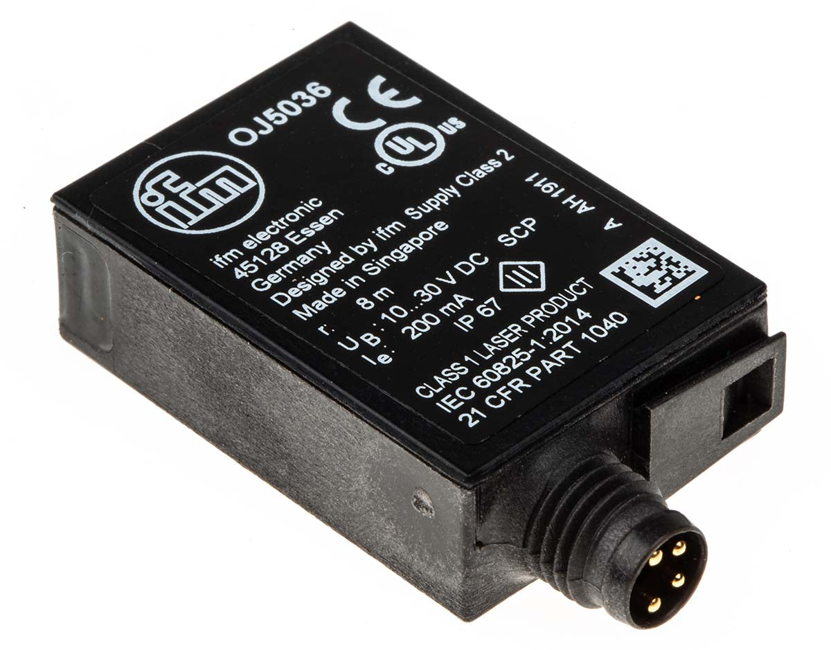 ifm OJ5036, Retroreflective Photoelectric Sensor, Block Sensor, 8 m Detection Range