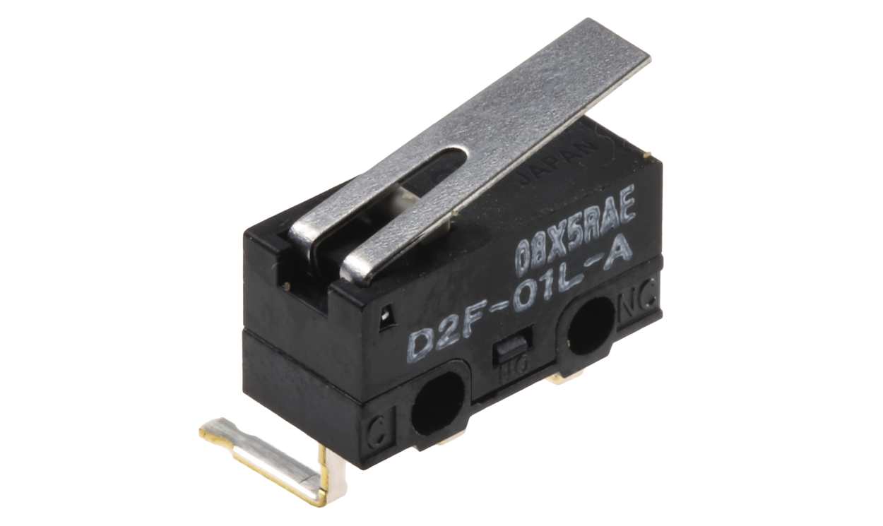 Omron D2F-01L-A, Hinge Lever Micro Switch, Right Angle PCB Terminal, 100 mA @ 30 V dc, SPDT, IP40