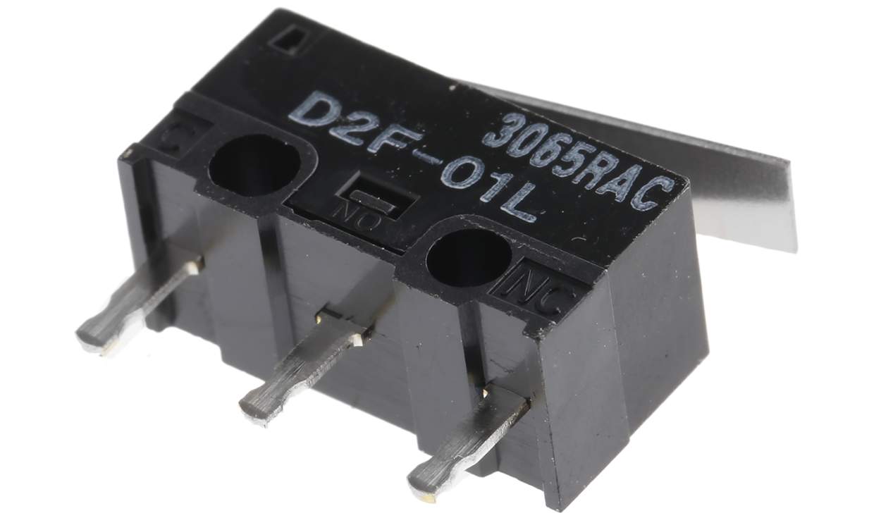 Omron D2F-01L, Hinge Lever Micro Switch, PCB Terminal, 100 mA @ 30 V dc, SPDT, IP40