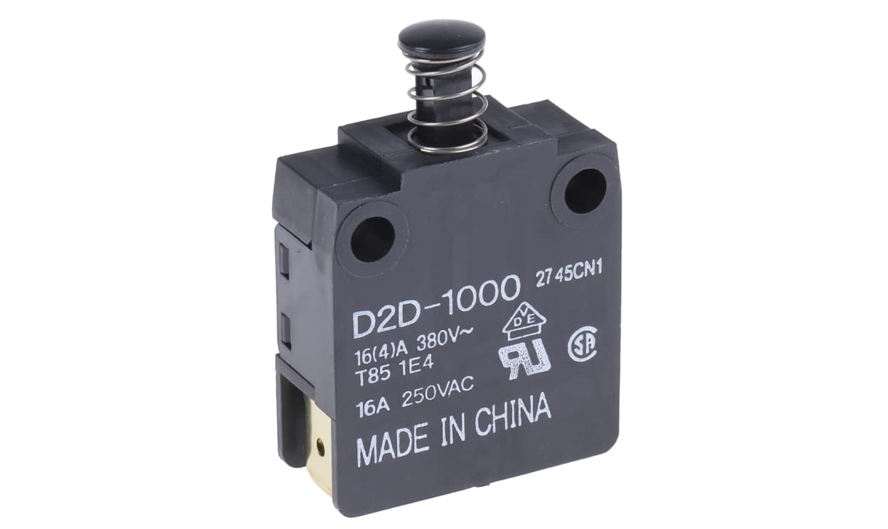 Omron D2D-1000, Door Micro Switch, Plunger, SPDT 16 A @ 250 V ac IP40, -25 → +85°C