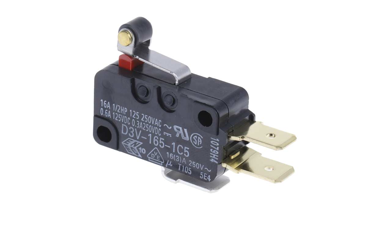 Omron D3V-165-1C5, Short Roller Lever Micro Switch, Tab Terminal, 16 A @ 250 V ac, SPDT, IP40
