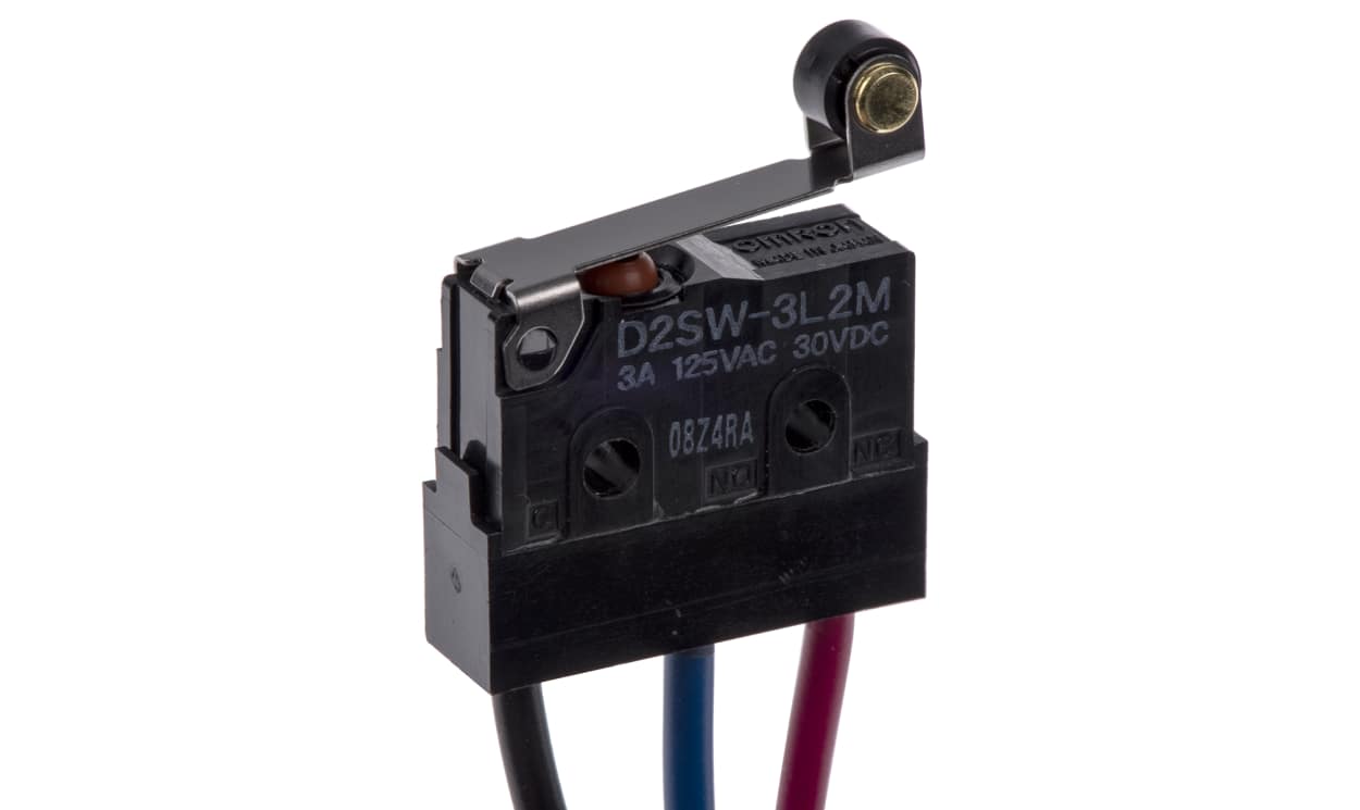 Omron D2SW-3L2M, Roller Lever Micro Switch, Pre-wired Terminal, 3 A @ 30 V dc, SPDT, IP67