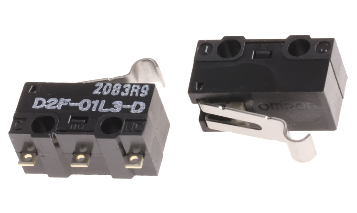Omron D2F-01L3-D, Simulated Roller Lever Micro Switch, Solder Terminal, 100 mA @ 30 V dc, SPDT, IP40