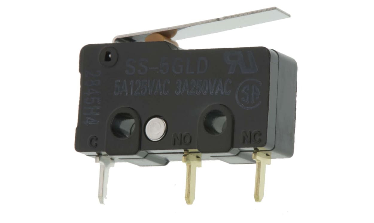 Omron SS-5GLD, Hinge Lever Micro Switch, Through Hole Terminal, 5 A @ 125 V ac, SPDT, IP40