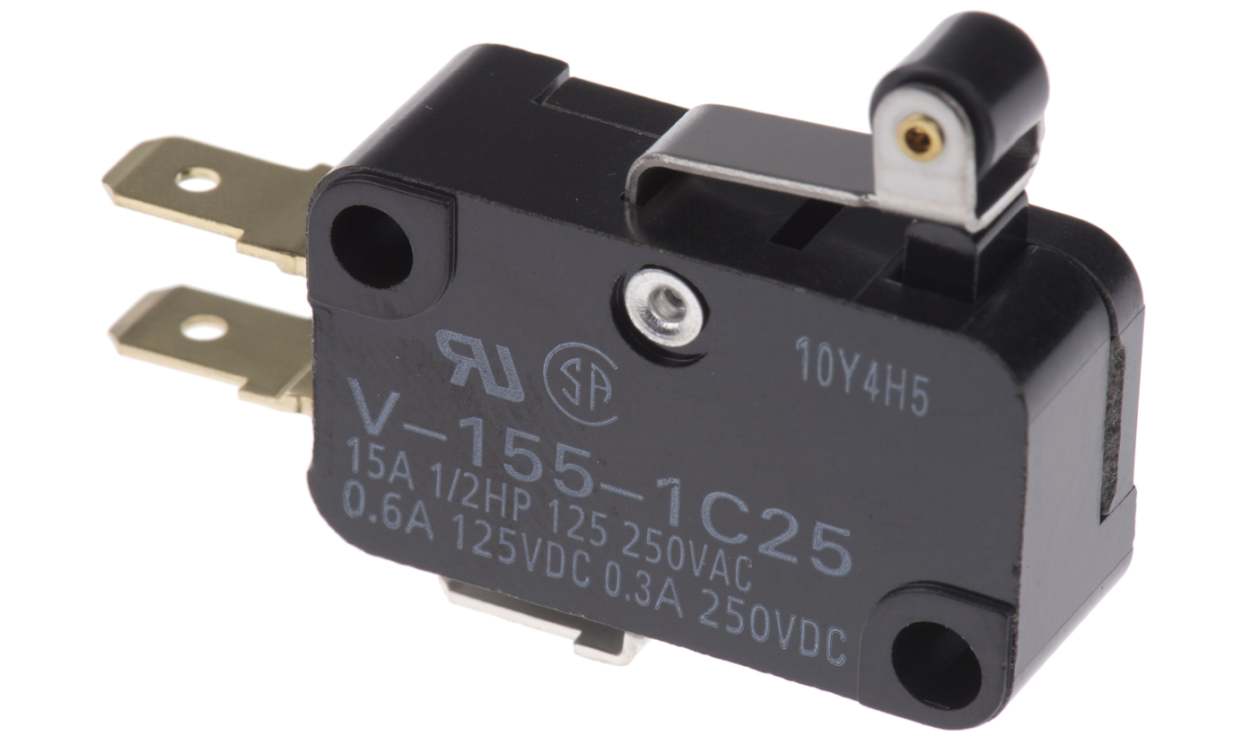 Omron V-155-1C25, Short Roller Lever Micro Switch, Tab Terminal, 15 A @ 250 V ac, SPDT, IP40