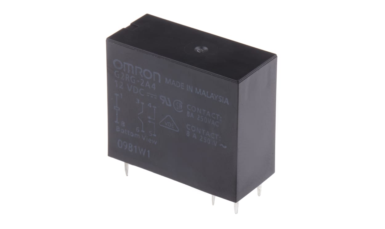 Omron G2RG-2A4 DC12, PCB Mount Power Relay, 12V dc Coil, 8A Switching Current, DPST