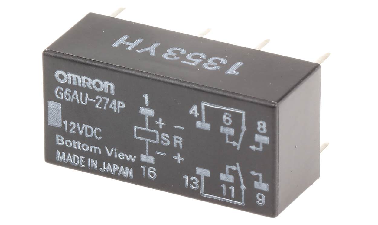 Omron G6AU-274P 12DC, PCB Mount Latching Signal Relay, 12V dc Coil, 2A Switching Current, DPDT